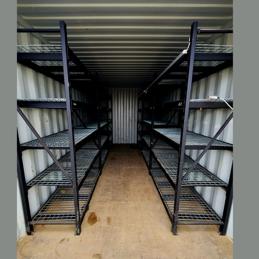 20’ New (1-Trip) Container w/ Shelving on BOTH sides - Cornex Storage