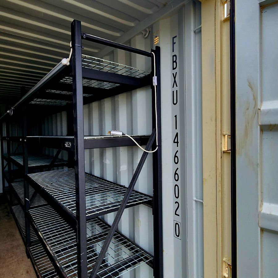 20’ New (1-Trip) Container w/ Shelving on BOTH sides - Cornex Storage